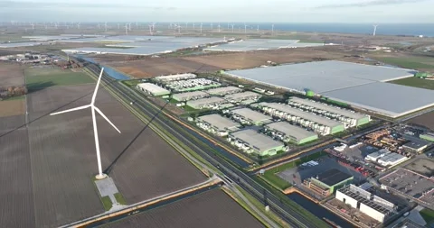 Data processing centre, data service bureau. Aerial drone overhead view. Cloud Stock Footage 230162655