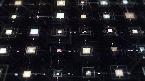 Data processing in circuit board abstract server. Animation. Data moves in the 스톡 일러스트