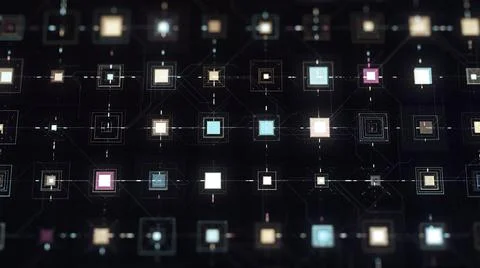 Data processing in circuit board abstract server. Animation. Data moves in the Stock Illustration