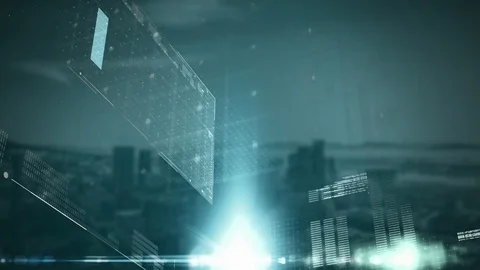 Data processing with cityscape Stock-Footage 117178773