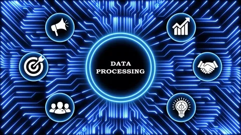 Data processing concept with icons connecting to central circle motion. 스톡 동영상 339278279