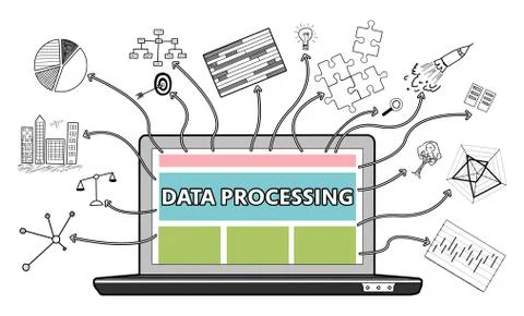 Data processing concept on white background Illustrazione stock