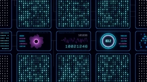 Data processing, deep learning, big data, binary code, machine learning. Stock Footage 322521281