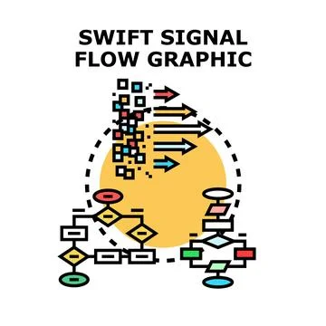 Data processing flowchart graphic illustrating swift signal flow Stock Illustration