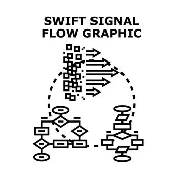 Data processing flowchart graphic illustrating swift signal flow Stock Illustration