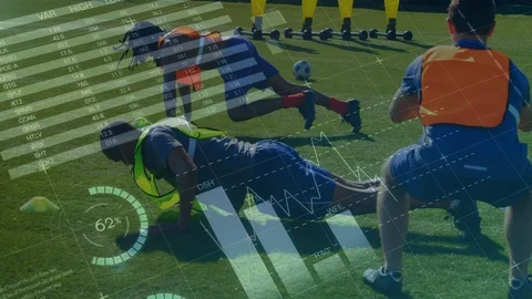Data processing with football players training 库存影片 123769730