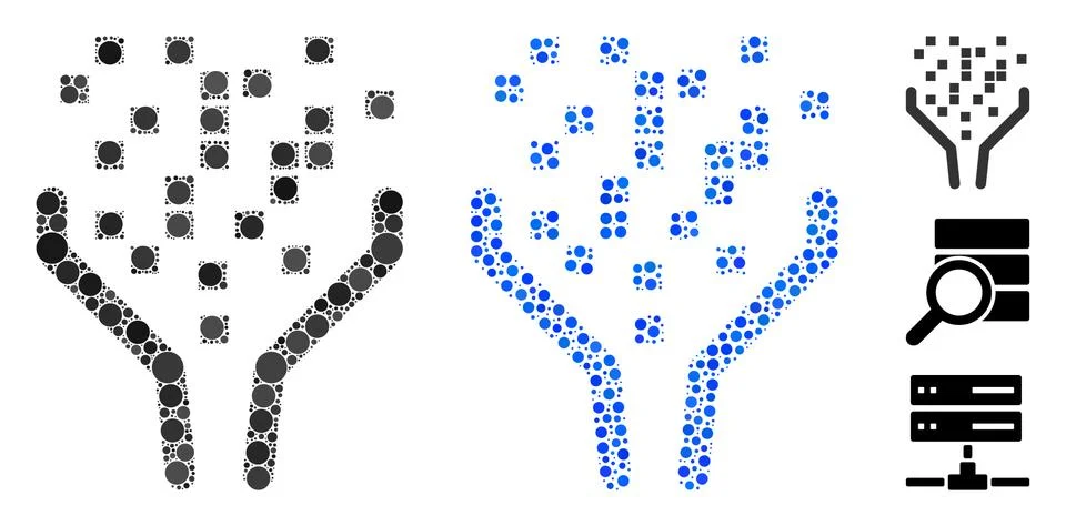 Data Processing Funnel Mosaic Icon of Round Dots Stock Illustration