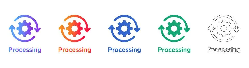 Data Processing Gear Icons Set Stock Illustration