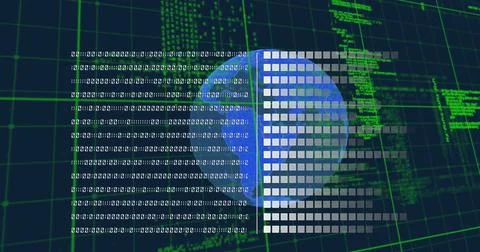 The data processing grind is shown as white spots of light moving in a hypn.. Stock Photos