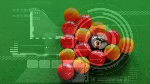 Data processing with group of ball breaking on pool table Vídeo Stock 123786963