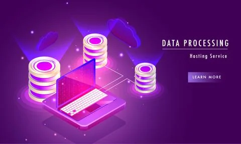 Data processing hosting concept based landing page design with isometric da.. Stock Illustration