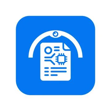 Data processing icon with white document and microchip graphic on blue roun.. Stock Illustration