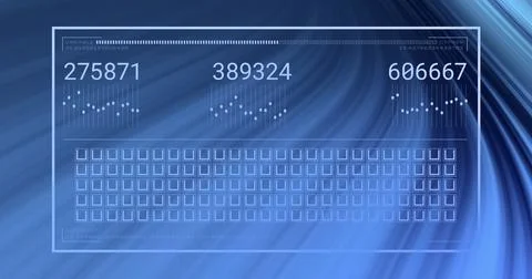 Data processing image over blue abstract background with numbers and charts Stock Photos