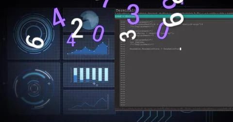 Data processing image over coding terminal and graphical charts Stockfoto's