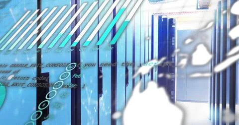 Data processing image over rows of servers in data center Stock Photos