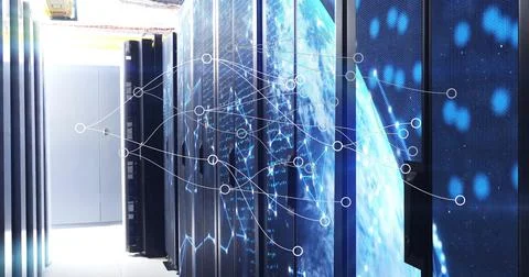 Data processing image over server racks in data center network of connections イラスト素材