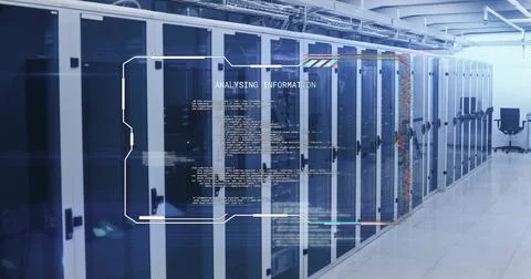 Data processing image over server racks in data center Stock Photos
