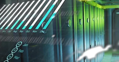 Data processing image over server racks in data center Stock Photos