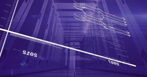 Data processing image over server racks in data center 스톡 사진