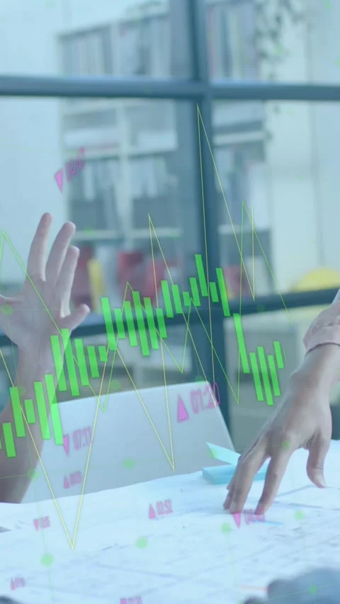 Data processing on interface over female architect discussing with colleagues Stock Footage 323782891