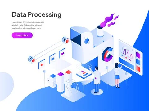 Data Processing Isometric For Website Page Stock Illustration