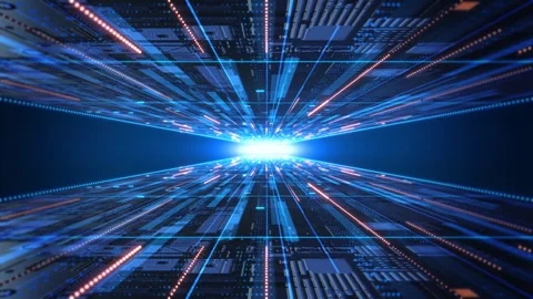 Data processing light trails over black background. global data processing digit Stock Footage 342786503