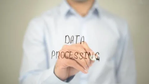 Data Processing, Man writing on transparent screen Stock Photos