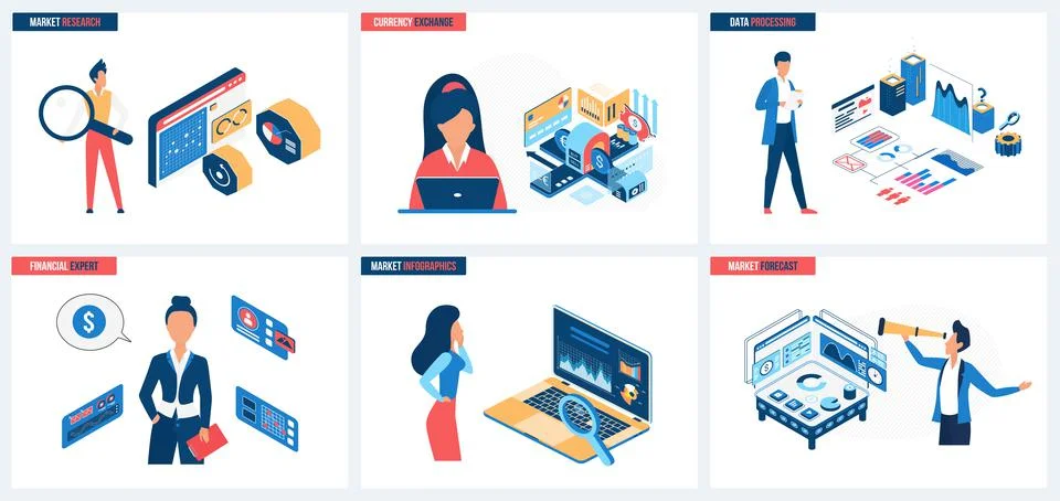Data processing for market research, currency exchange, financial forecast by Illustrazione stock