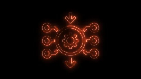 Data processing network neon glowing with glowing nodes and central gear on.. Stock Footage 309293105