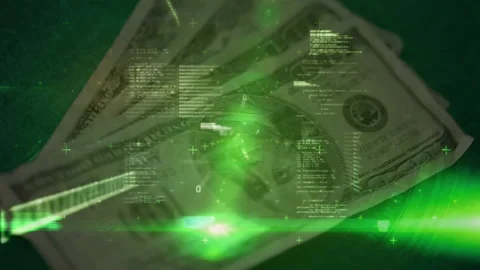 Data processing over American dollars spinning against green background Stock-Footage 135458023
