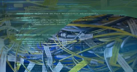 Data processing over close up of computer server against green technology Stock Photos