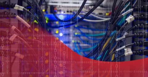 Data processing over close up view of computer server against red technology Stock Illustration