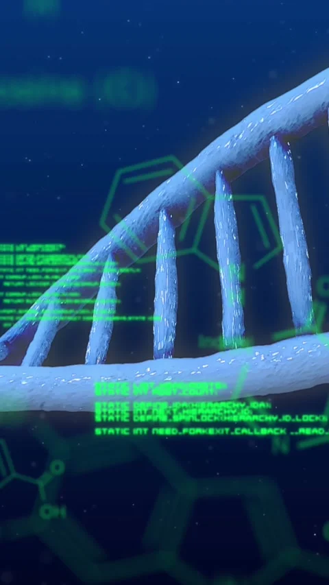 Data processing over DNA and chemical structure against blue background Stock Footage 323783928
