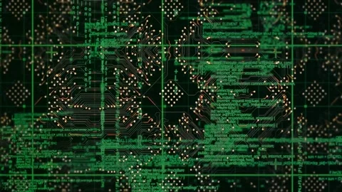 Data processing over grid network against microprocessor connections on black Video stock 199288375