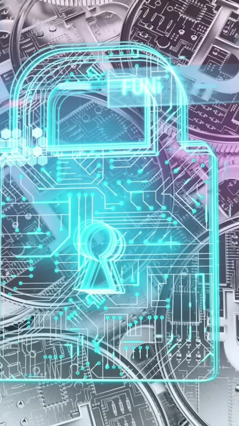 Data processing over security padlock icon against bitcoin coins in background Stock Footage 322954381