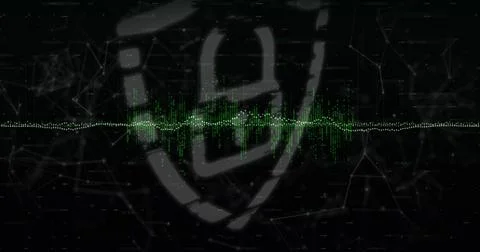 Data processing over security padlock icon and network of connections against Stock Photos