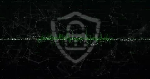 Data processing over security padlock icon and network of connections against Stock Photos