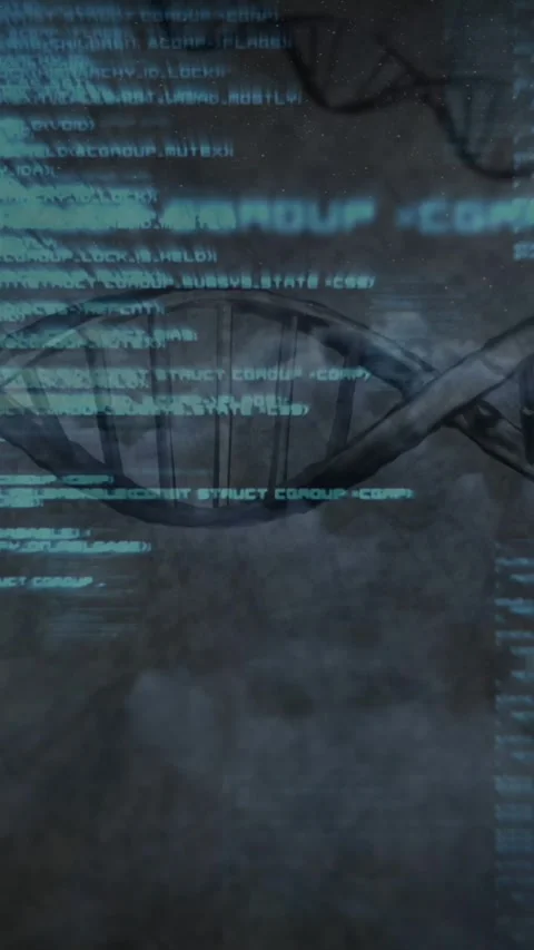 Data processing over spinning dna structures against grey background Stock Footage 342607780