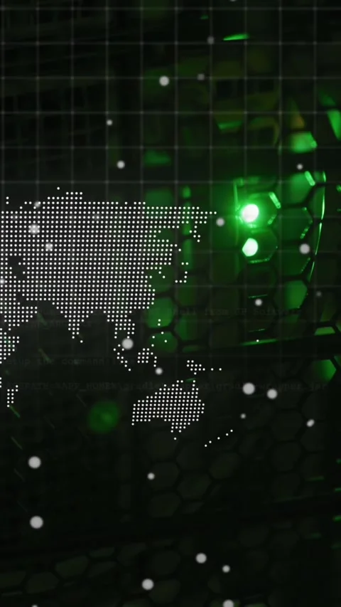 Data processing over spinning globe and world map against close up of a computer Stock Footage 342641585