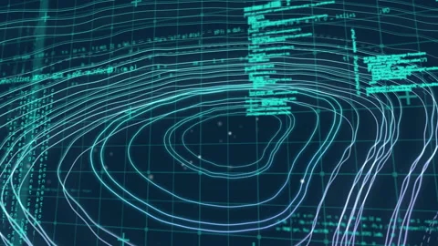 Data processing over topography against blue background Video stock 141057896