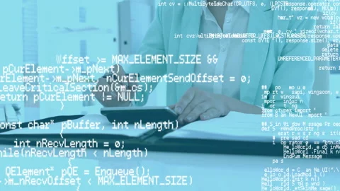 Data processing over woman using calculator, writing on piece of paper Video stock 142200626