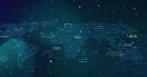 Data processing over a world map on a transparent background Ilustração Stock