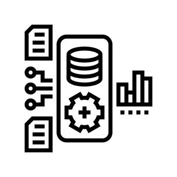 Data processing pipeline ai integration line icon vector illustration Stock Illustration
