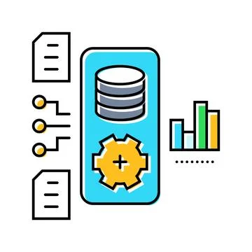Data processing pipeline ai integration color icon vector illustration Stock Illustration
