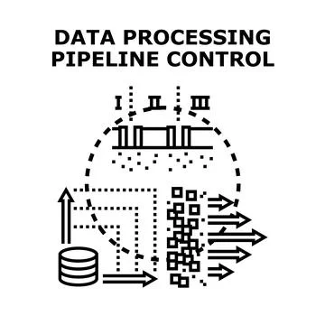 Data processing pipeline control managing information flow Stock Illustration