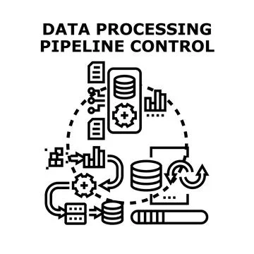 Data processing pipeline control system handling information flow Stock Illustration