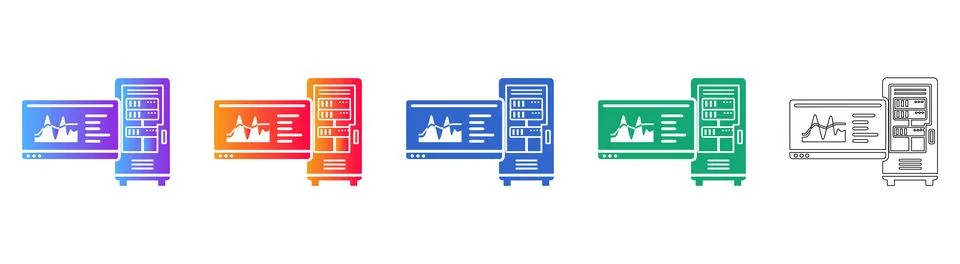 Data Processing Server and Analytics Icons Stock Illustration
