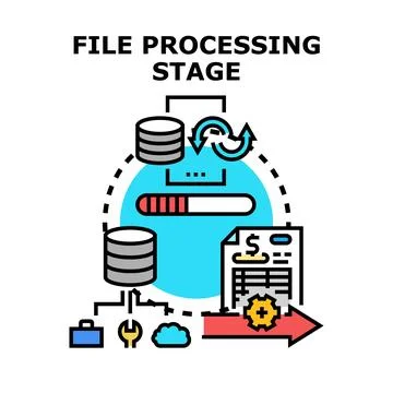 Data processing stage implementing workflow optimization concept Stock Illustration