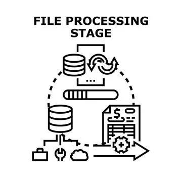 Data processing stage implementing workflow optimization concept Stock Illustration