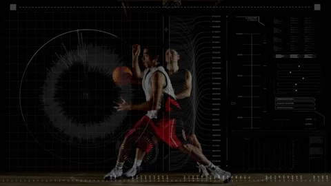 Data processing with two men playing basketball Video stock 208896944